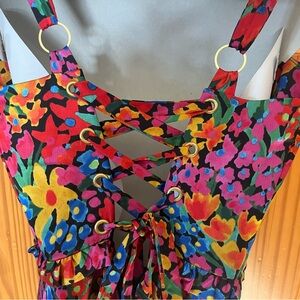 Colorful Floral Lace-Up Dress